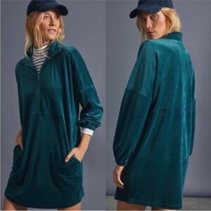 Anthropologie Saturday Sunday Rosalind Velvet Tunic Mini Dress Teal Small